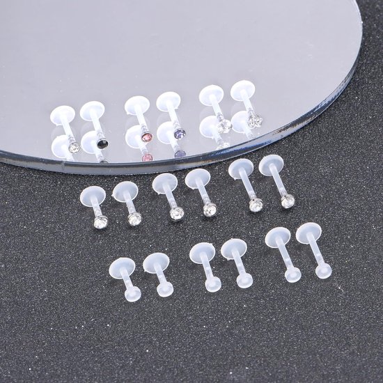 16G Clear Lip Stud Chirurgisch Staal & Acryl Tragus Vooruit Helix Kraakbeen Conch Oorbellen Bioflex Draadloze Labret Clear Stud Oorbellen Voor School 6/8/10Mm — afbeelding 2