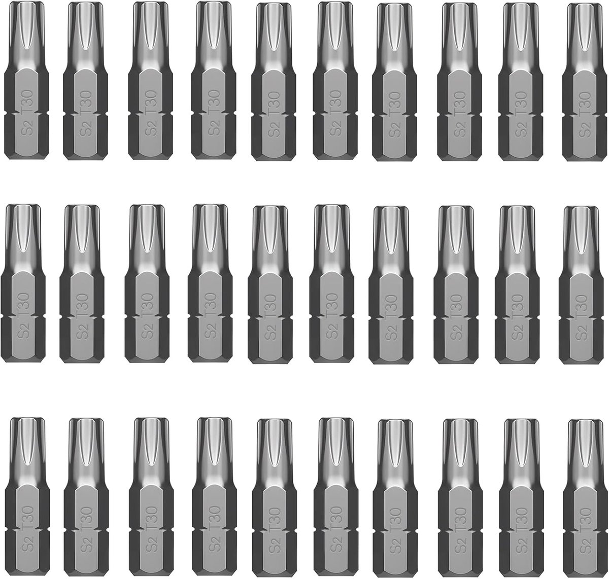 T30 Torx, 30 stuks TORX T30 bits, S2 staal, lengte: 25 mm