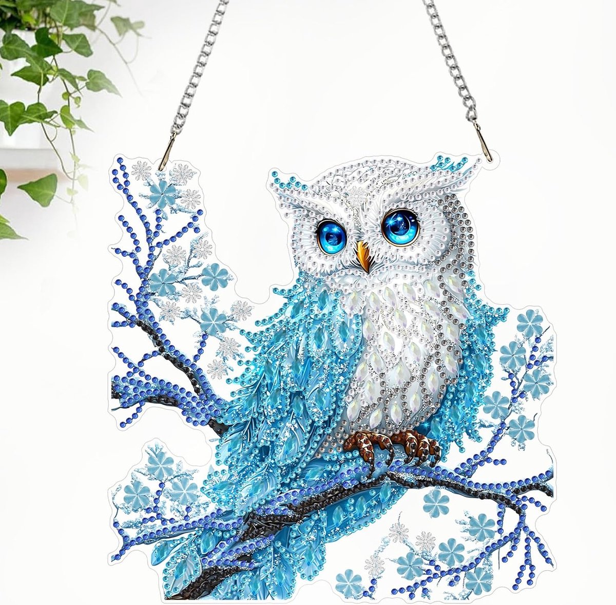 Diamantschildersets voor volwassenen kat, bloemen diamant schilderij hangende kits volwassenen, dieren 5D edelsteen kunst ambachtelijke set (blauw wit)