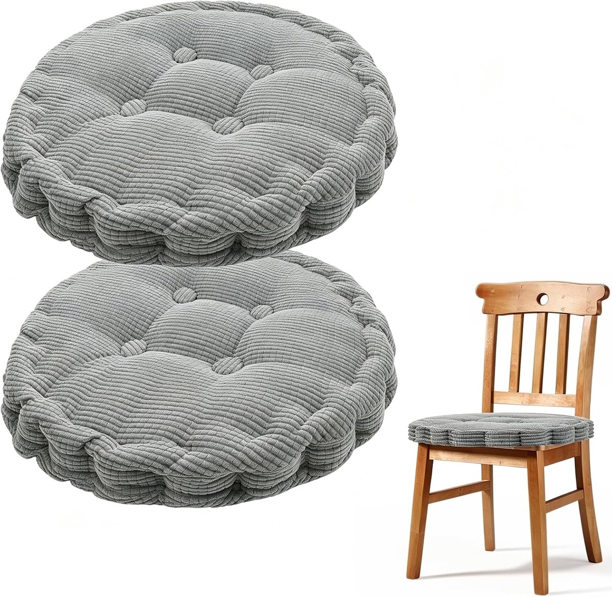 Stoelkussens, 40 x 40 cm, set van 2, zitkussen voor binnen en buiten, dik vloerkussen, tuinzitkussen, kussen voor tuinstoelen, balkonstoel, zitkussen, stoel, eetkamerstoel (lichtgrijs)