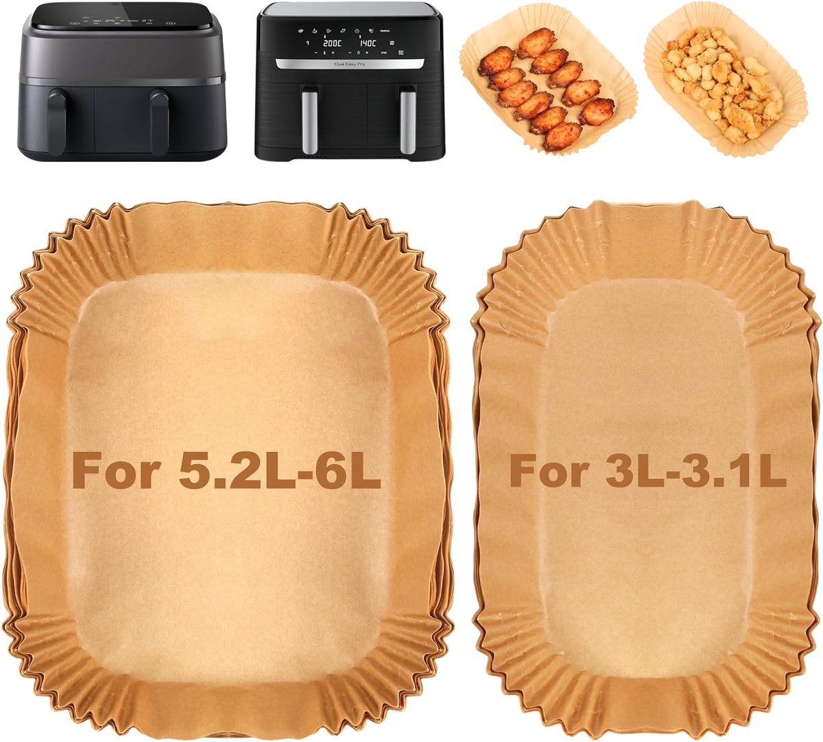 Accessoires voor Tefal 5,2/3,1 L Dual Easy Fry, Philips 3000-serie, Bakpapier, Cecotec, DMS, Moulinex 8,3 L