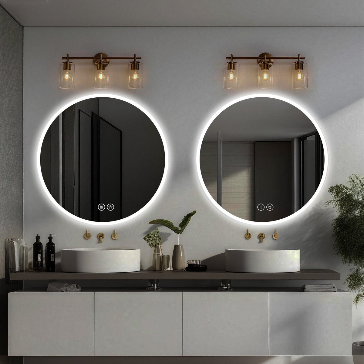Badkamerspiegel Led Rond 80 Cm Dimbaar Met 3 Lichtkleuren Glas Metaal Silver Voor Wandmontage Anti Condens Moderne Badkamer