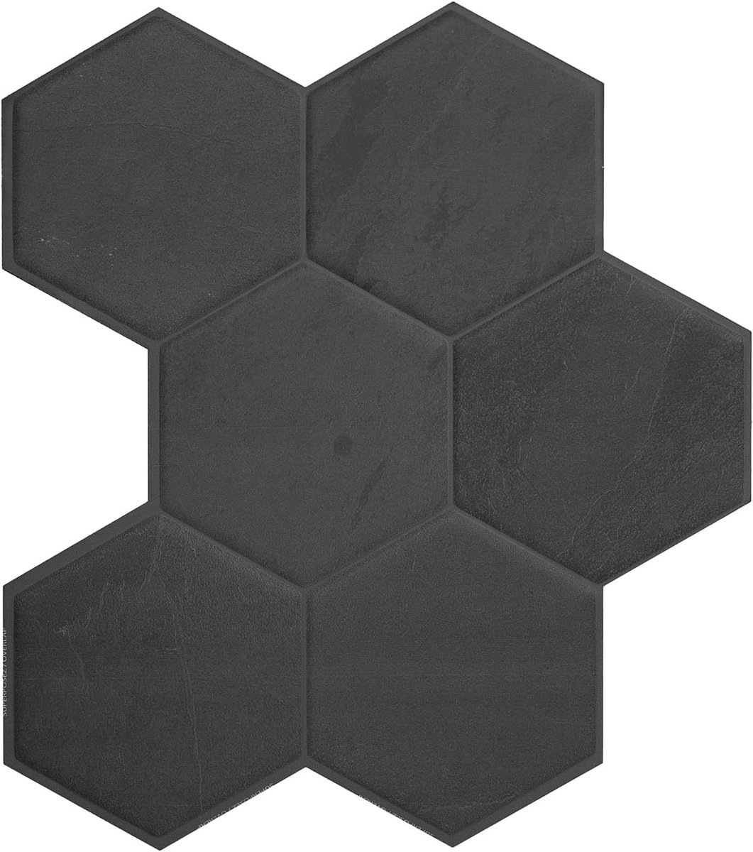 Tiles Plaktegels Zelfklevend, Hexagon Antracietgrijs, 24,3x26,97 cm | Set van 5 (0,23 m²), Mat, Hitte-/vochtbestendig, Laag VOC, Keuken/Badkamer, Ideaal voor huurders, Gemaakt in Canada