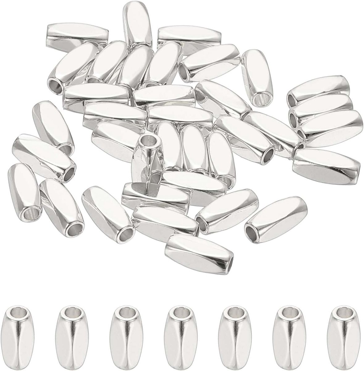 Kralen, 36 stuks metalen gladde facetbuis kleine losse kralen voor armband sieraden maken ketting doe-het-zelf, zilver