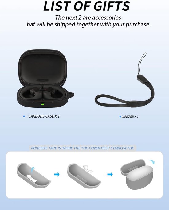 Hoes voor Shokz OpenFit Pro, zachte siliconen beschermhoes, compatibel met Shokz OpenFit Pro, met omhangband, stofdicht, schokbestendig en duurzaam, zwart — afbeelding 3