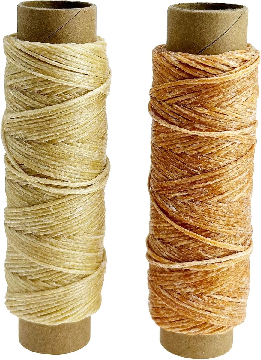 Set van 2 kleuren, 60 m naaigaren, 150D 0,8 mm, gewaxte lederdraad voor lederhandwerk, naaien, knutselen, lichte en natuurlijke koffie