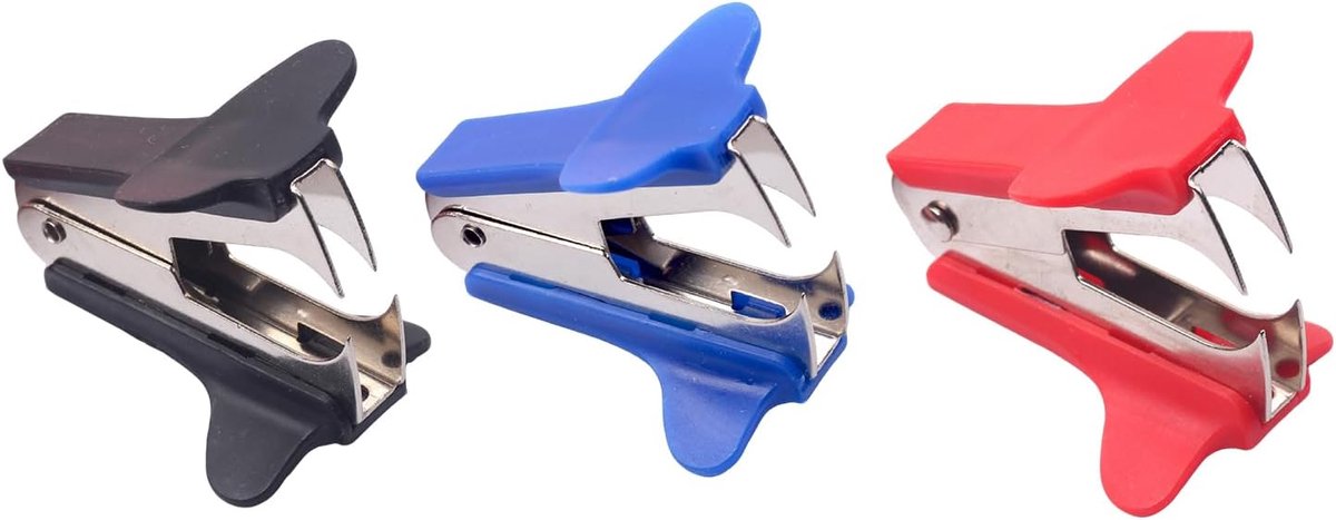 3 stuks nietjesverwijderaar, metalen ontnieter, ontnietmachine, schoonmoeder, nietjesverwijderaar, voor boeken, kranten, cadeaupapier, brochures (willekeurige kleur)