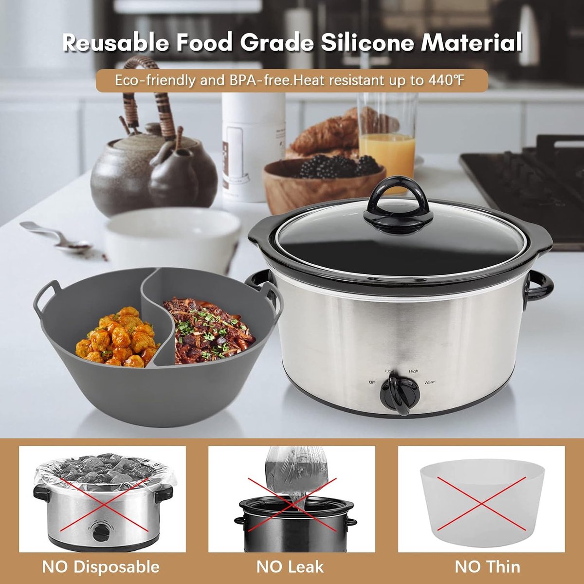 Slowcooker Liners - Crock Pot - Koken Twee Gerechten - Met Middenverdeler - 2 Stuks - Blauw – foto 2