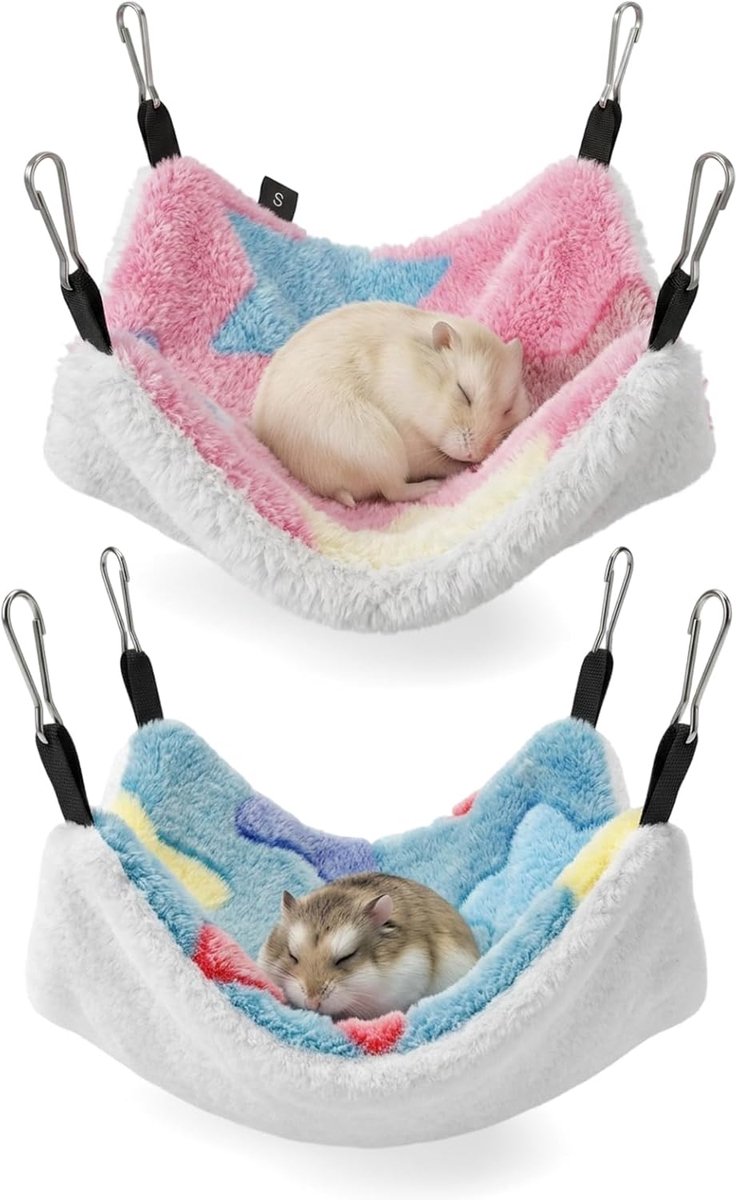 2 stuks cavia-hangmat, 20 x 20 cm, flanel, hamster, hangmatten voor kleine dieren, fretten, rode panda, konijnen