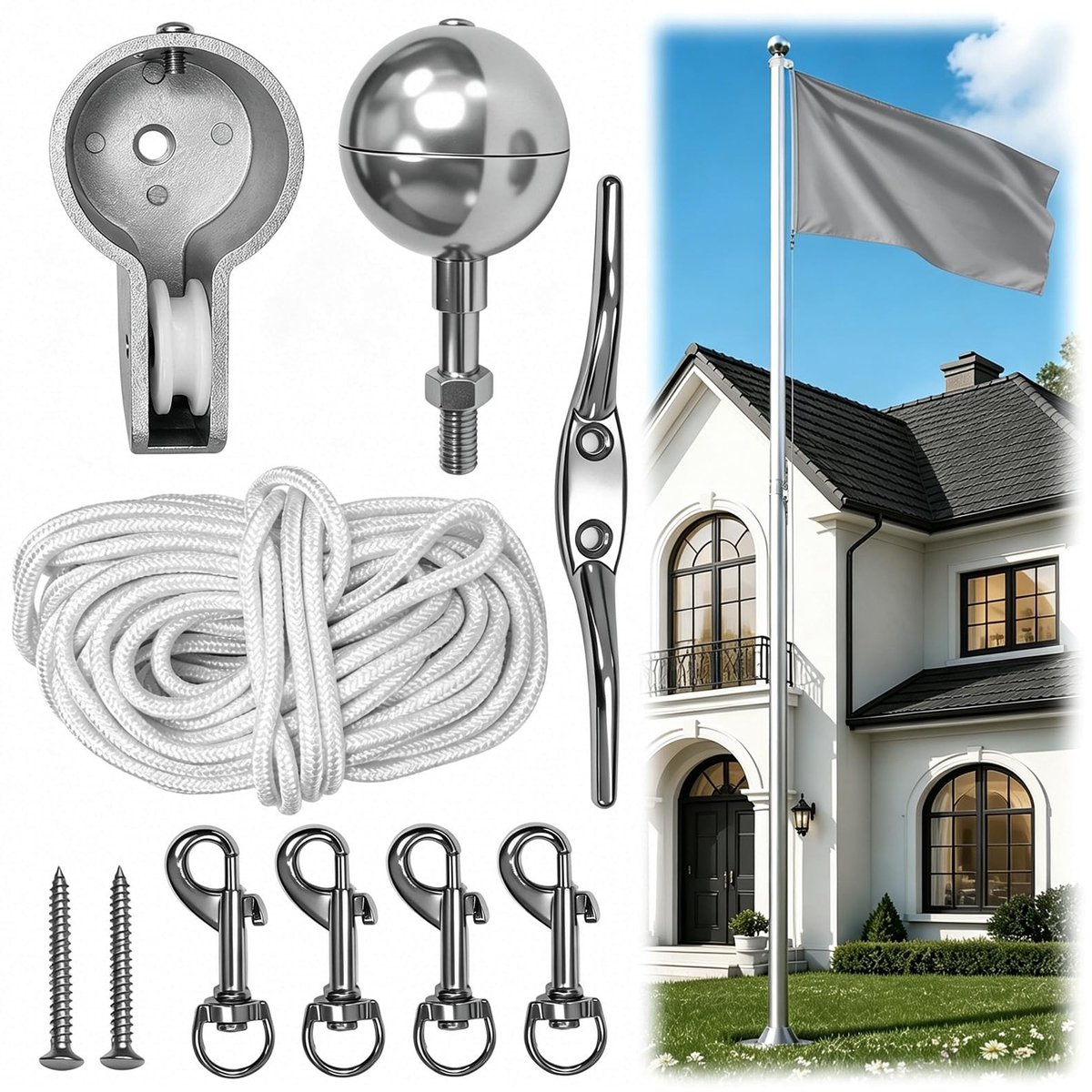 SolidKeus - Reparatieset voor Vlaggenmasten met Aluminium Kogel en Toebehoren