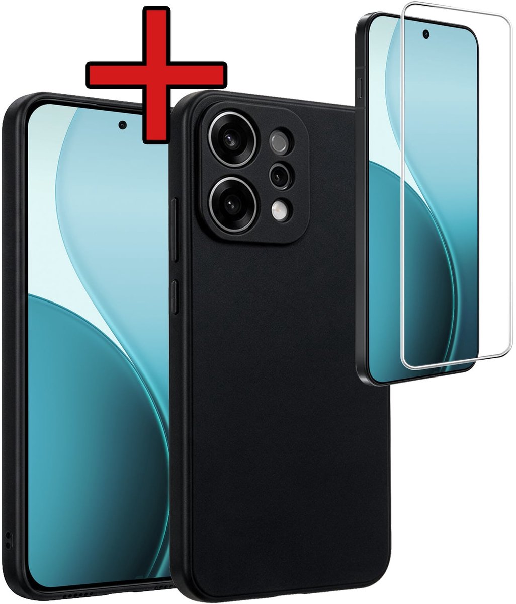 Hoesje - Met Screenprotector - Geschikt voor Oppo Reno 14 - Sterk & Shockproof - Telefoon Hoes - Back Cover - Siliconen Case - Telefoonhoes - Zwart