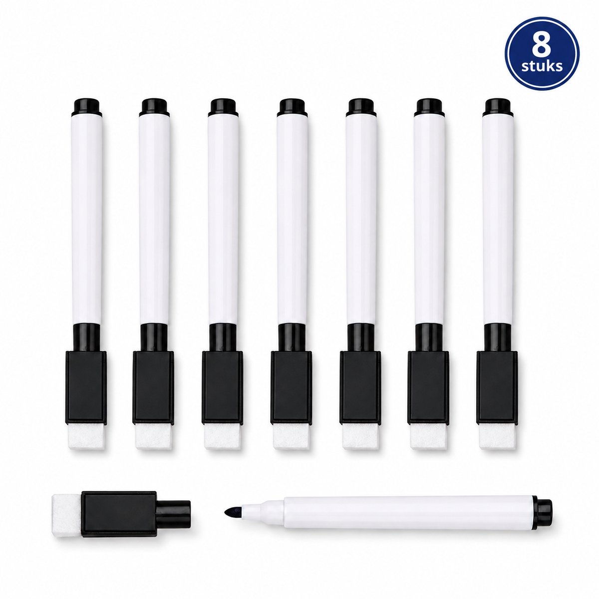 Whiteboard Stiften 8 Stuks - Magnetische Markers - Droog Uitwisbaar - Zwart