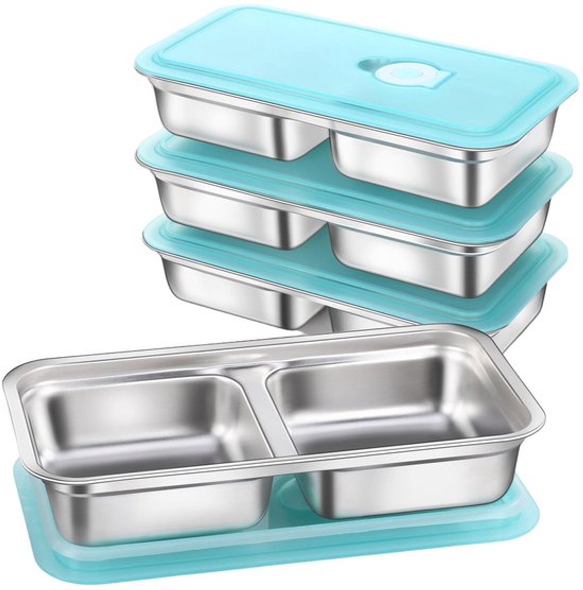 Snackboxen Lekdicht - 4-delige Set - Roestvrijstalen - Voedselcontainers - Voor Kinderen/Volwassenen - Ideaal Voor Onderweg - Bentobox
