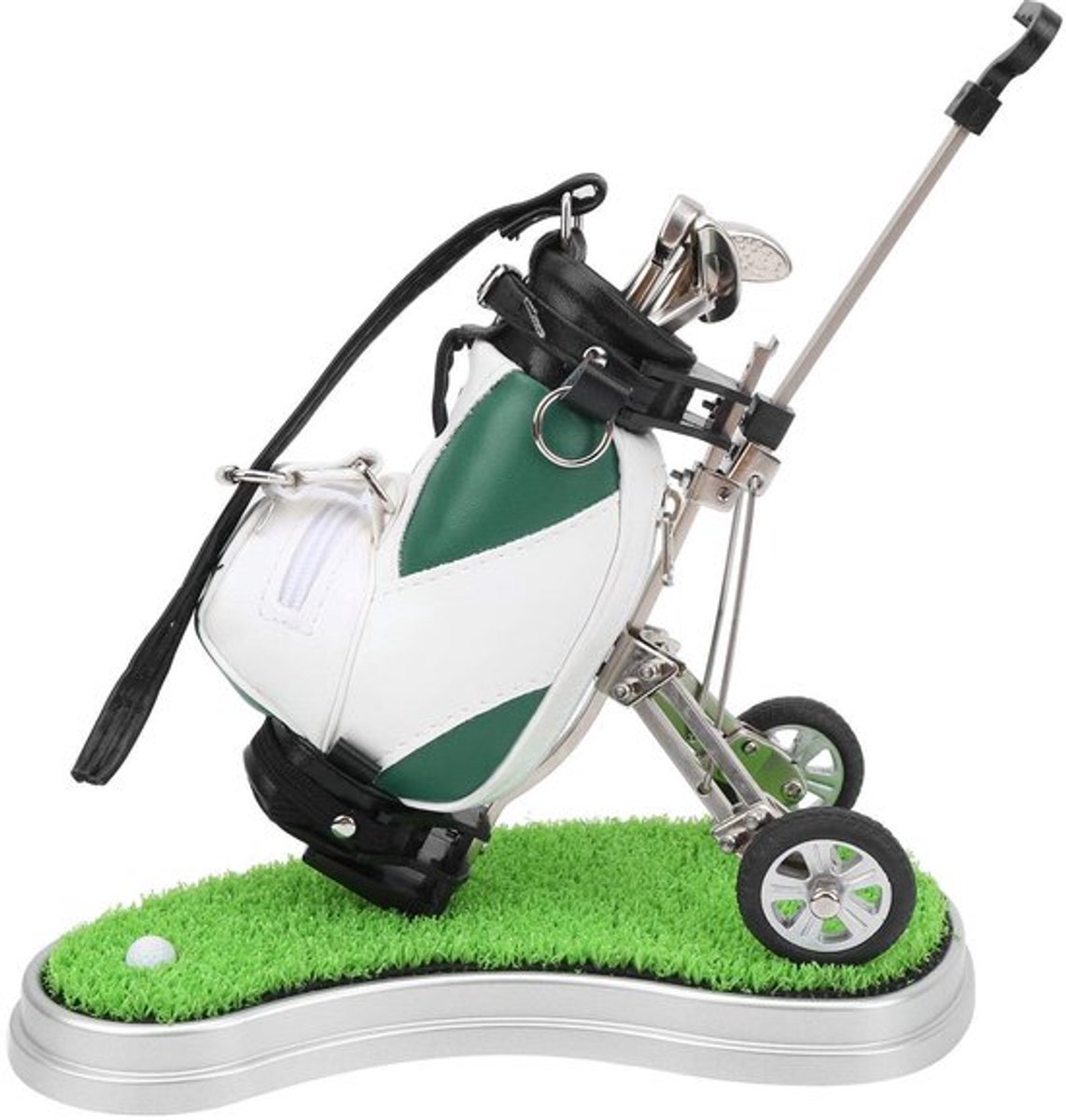 Golfpennenzakhouder met 3 balpennen - Lichtmetalen golfpenzak - Elektronische klok - Duurzaam PU-leer - Ideaal bureauaccessoire - Afmetingen 20,5x10x13 cm - Golfpenhouder