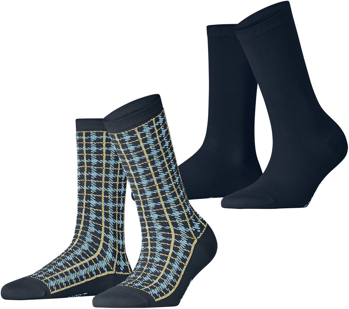Esprit Retro Plaid 2 Pack gedessineerd katoen multipack sokken dames blauw - maat 35-38