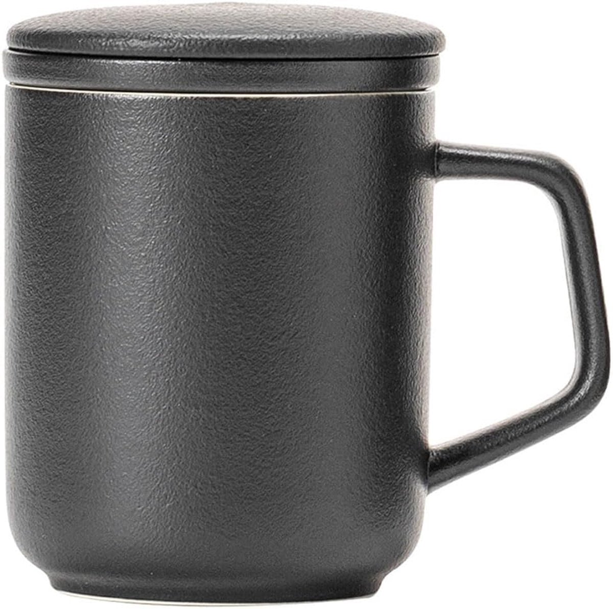13 oz natuurlijke porseleinen mok met zeef en deksel - zwart
