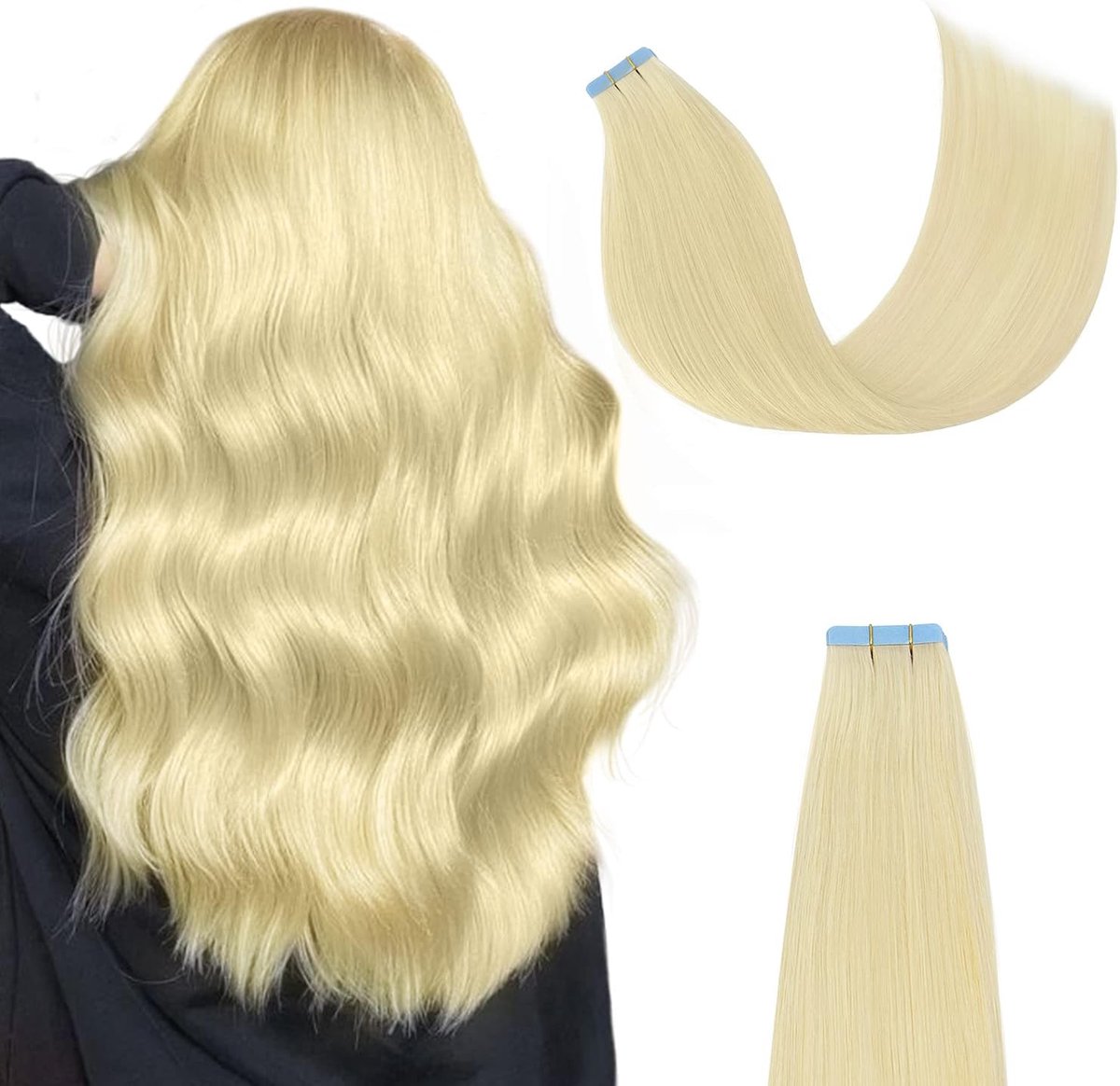 Tape in Haarverlengingen Platina Blond 100% Echt Menselijk Haar 12 "20 Stks 40 g/verpakking Recht Naadloze Huid Inslag Tape in Menselijk Haar Extensions Blond(12 " #60 Platina Blond)