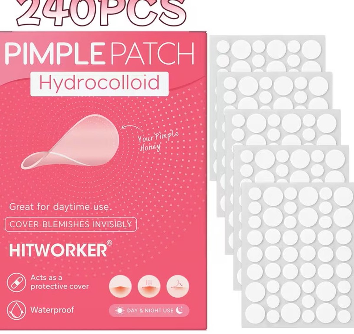 240 pleisters per doos, bedekking en oneffenheden met hoogwaardige ingrediënten voor diepe reiniging, puistpleisters voor gezicht en huid, geschikt voor alle huidtypen
