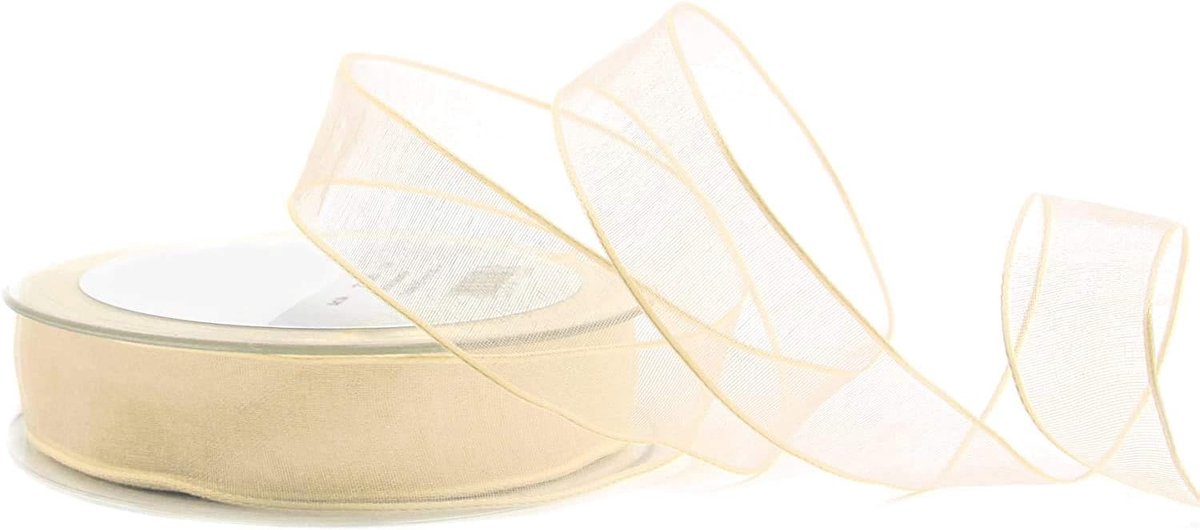 20 m x 25 mm decoratief lint chiffon crème ivoor cadeaulint lint transparant organza met vormvaste randen premium kwaliteit bruiloft verjaardag chiffon lint effen
