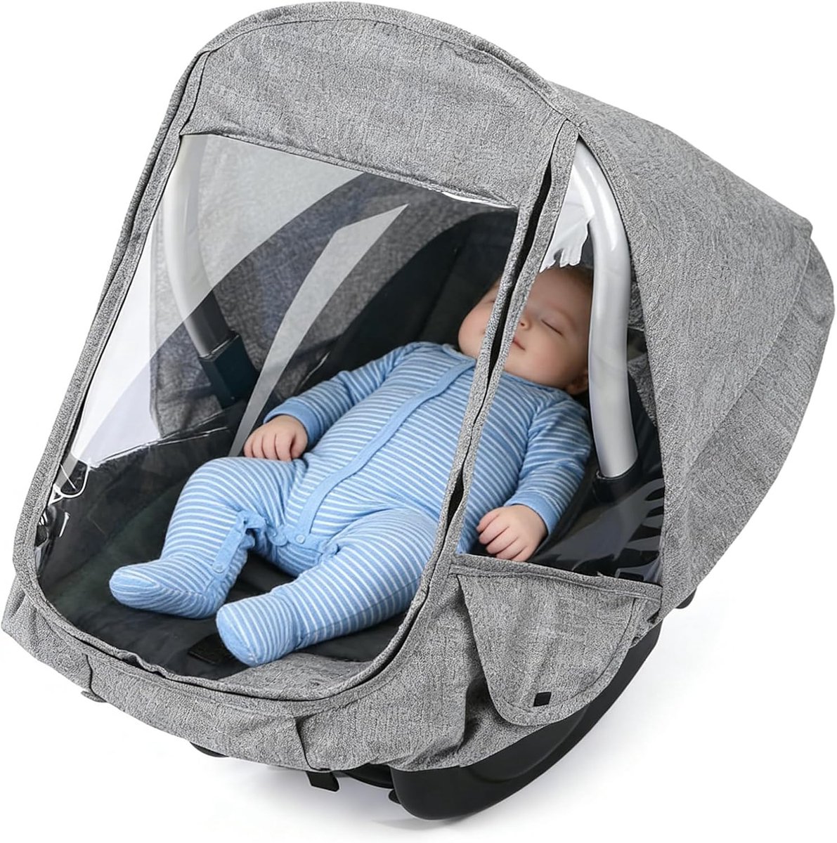 Regenbescherming voor babyzitje, universeel, dubbele ritssluiting, regenbescherming, universeel, winddicht en waterdicht, met ventilatiegaten, voor autostoelen voor pasgeborenen