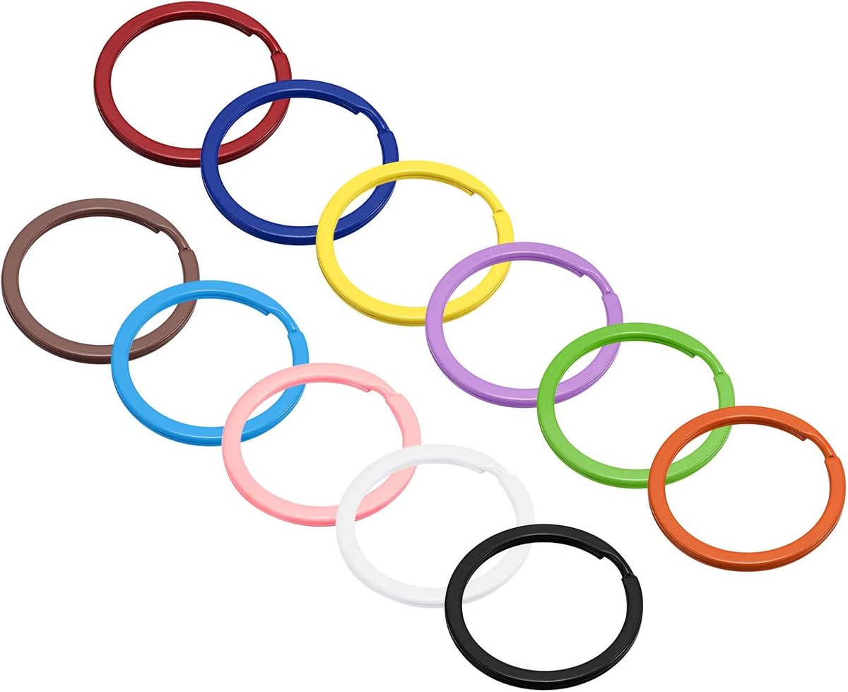 Sourcing map Onderverdeelde sleutelhangerringen, 30 mm/1,2 inch, rond, plat, sleutelhouder, organisatie, decoratie, koolstofstaal, 11 kleuren set