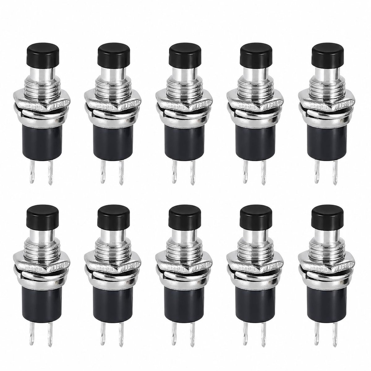 Momentane mini-drukknop AC250V 1A zonder blokkering, aan-/uitschakelaar, zwart