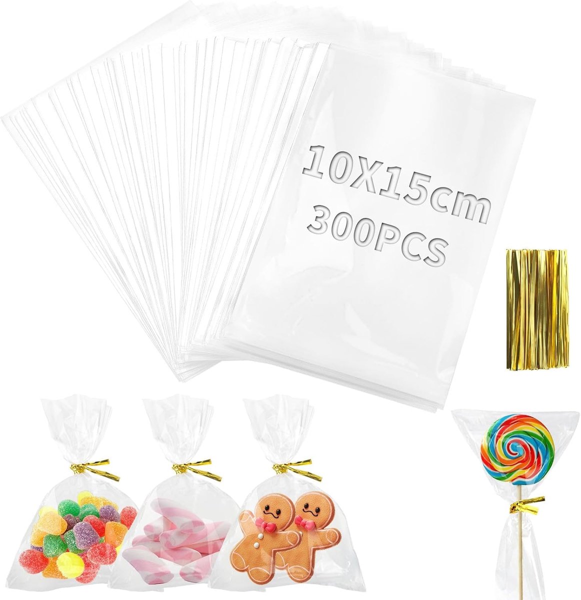 300 stuks transparante cellofaanzakjes - 15 x 10 cm - kleine cadeauzakjes met stropdassen voor brood, koekjes, sieraden, bruiloft, feest