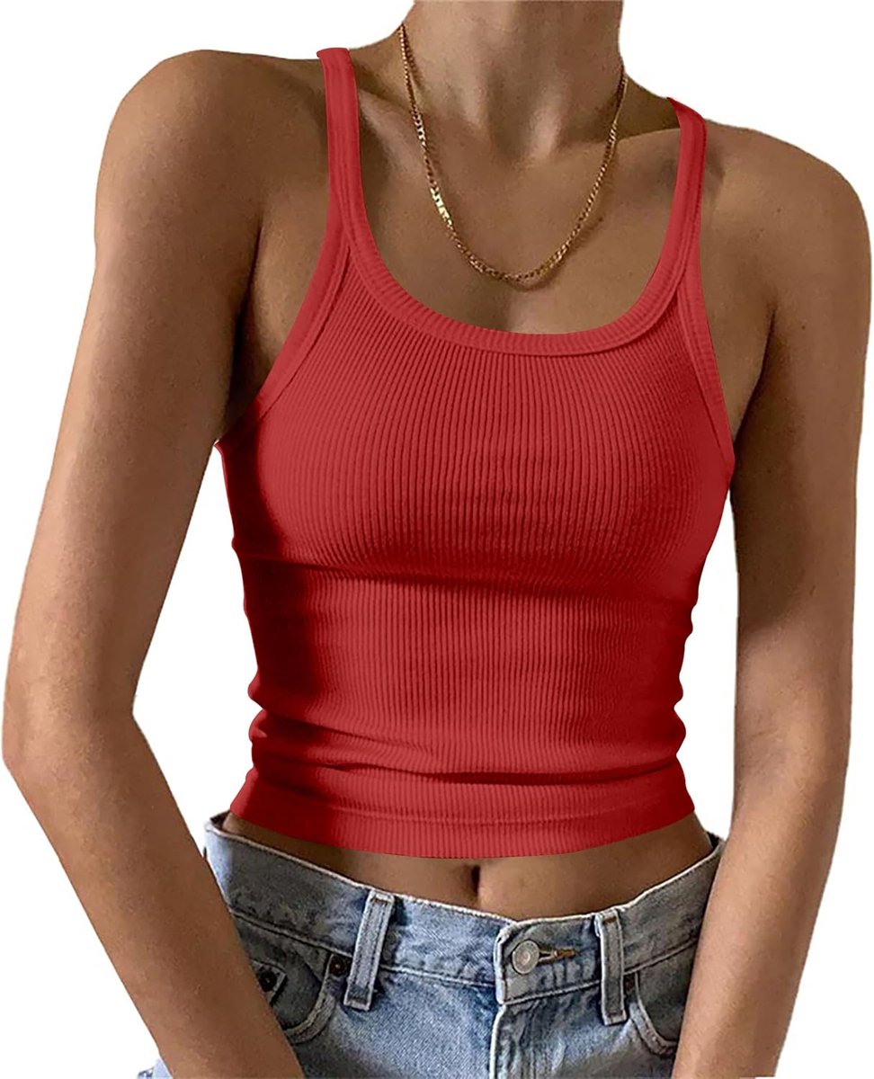 Tanktop voor dames, zomer, U-hals, crop top dames, basic slim fit, elegante bovenstukken