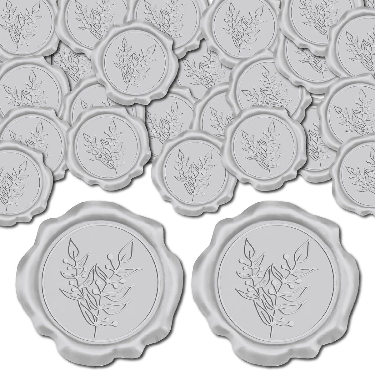 50 stuks Zilveren Wax Seal Stickers Bruiloft Uitnodiging Envelop Afdichtingsstickers Eucalyptus Decoratie Stickers Zelfklevende Envelop Decor voor Kerstcadeau Verjaardagsfeest Craft Scrapbook