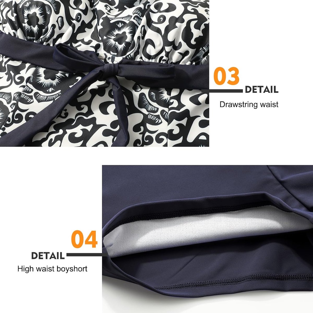 Sets voor dames, hoge taille, 2 stuks, tankini-badpak, zwempak, bedrukte top met boyshorts, badmode, badpak