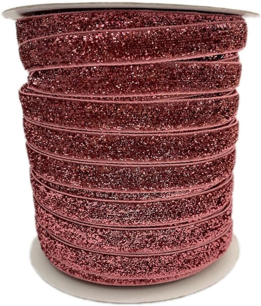 Lint glitter fluweel decoratielint lint sieradenlint cadeaulint, voor het verpakken van geschenken, naaien, bruiloftsdecoratie, kerstdecoratie, roze, 1 cm x 50 yards