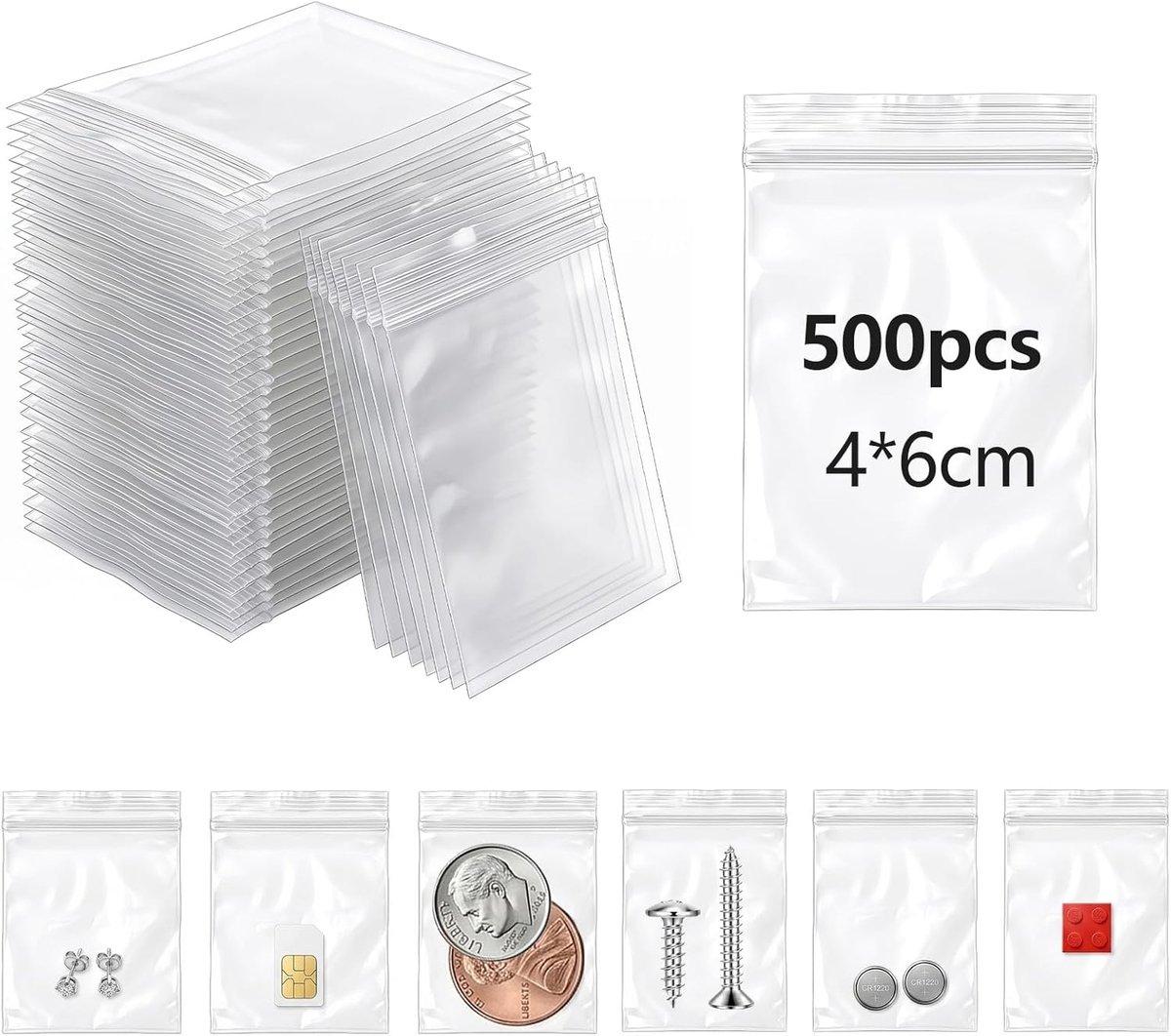 500 stuks zakjes met druksluiting, klein, 4 x 6 cm, kleine plastic zakken, transparante plastic zakken, afsluitbaar, kleine hersluitbare zakken, ritszakken voor ringen, sieraden, zaden