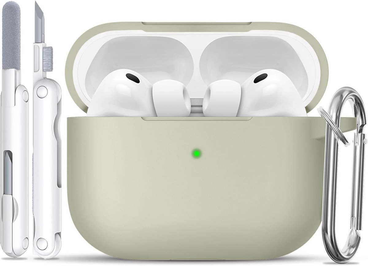 Siliconen voor AirPods Pro 3 Hoes, A6-Khaki | Zacht, licht, antislip, krasbestendig, bedraad/draadloos laden. Reinigingspen + sleutelhanger.