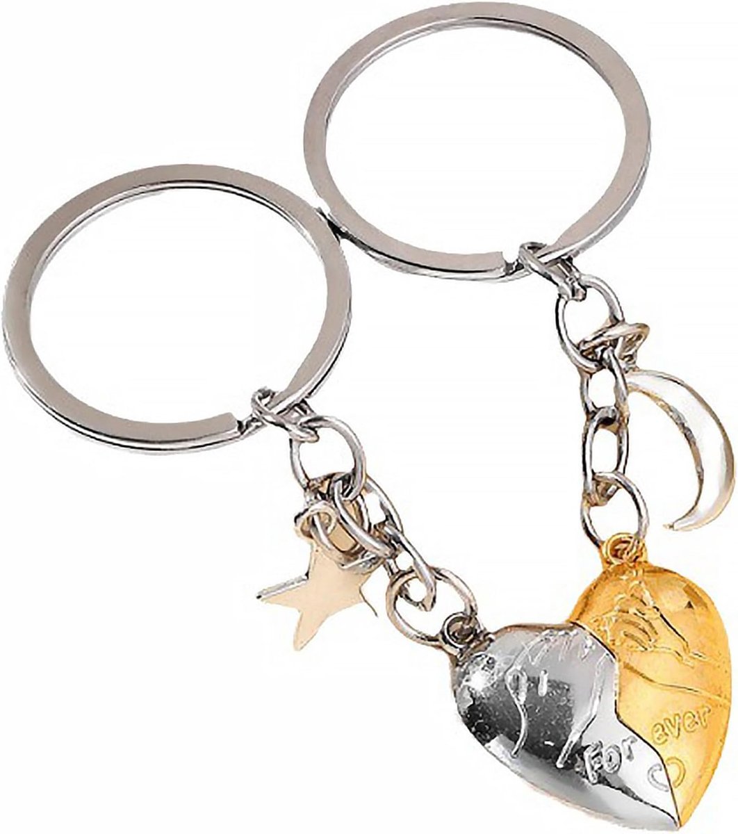 2 stuks sleutelhangers hart, sleutelhanger partner, sleutelhanger voor koppels, cadeaus voor koppels, geschenken voor koppels, geschenken voor koppels, liefde voor koppels, goud, 1