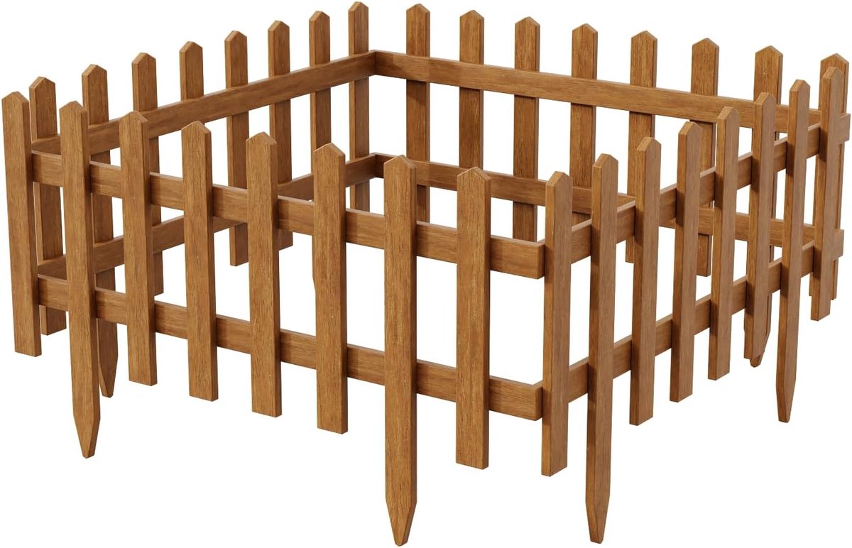 Set van 4 insteekhekken, hout, lichtbruin, 40 x 94 cm, natuurlijke omheining in 3 kleuren, geïmpregneerd, perkomranding voor bloemperk/groentebed, voortuinomheining, gazonrand