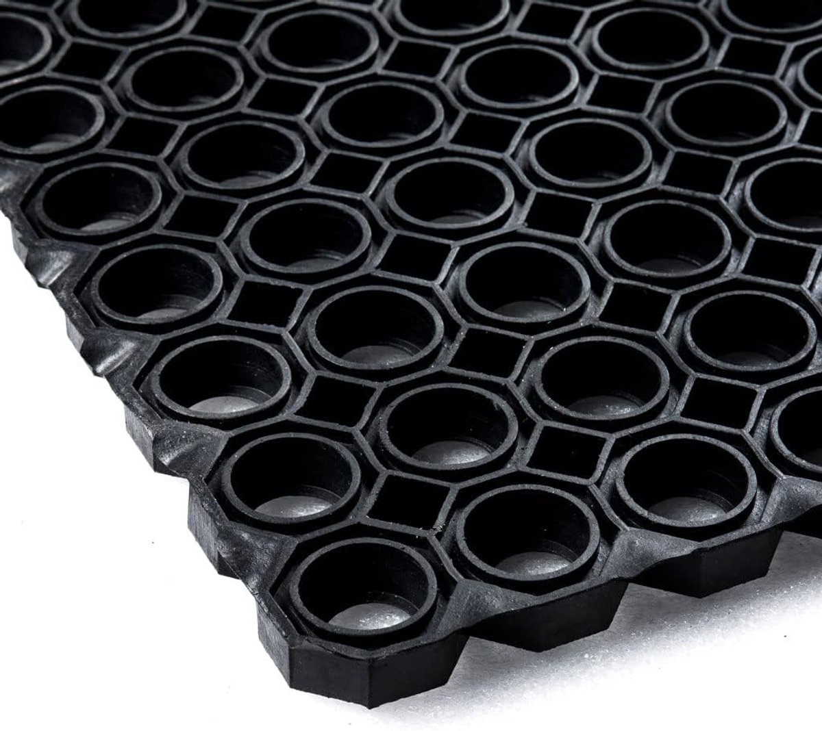 Rubberen ringmat 90x150 cm zwart - zware belasting - deurmat voor buiten in de tuin of aan de achterdeur