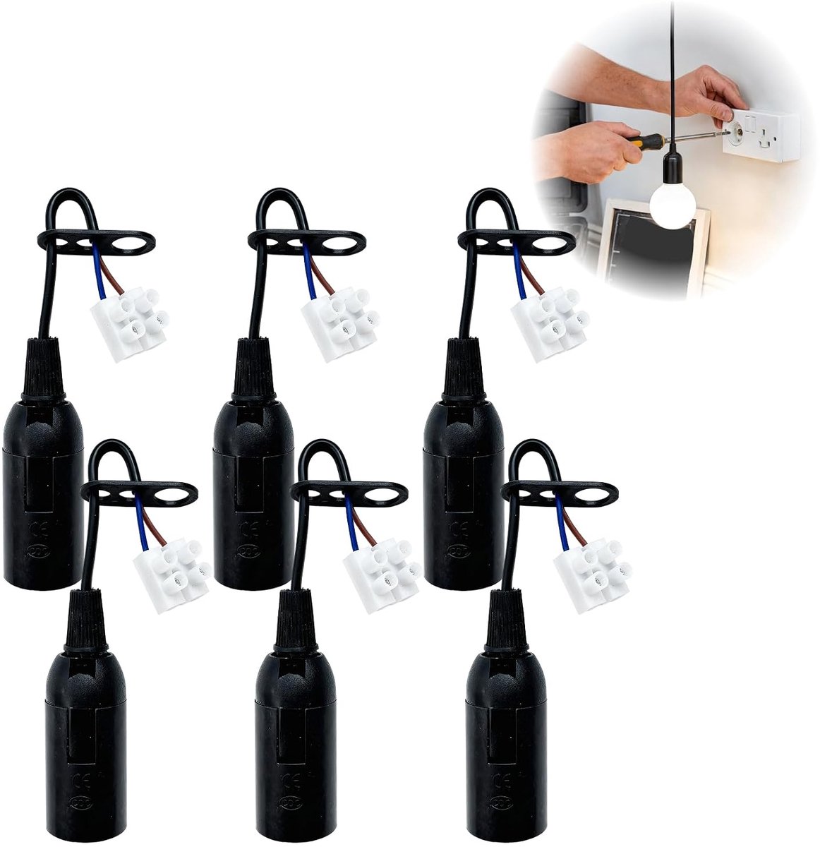 Fittingen, gloeilampenfitting, voor renovatiewerkzaamheden met stabiele bouwplaatsfitting en betrouwbare E14 fitting met kabel voor binnenruimtes en werkgebieden