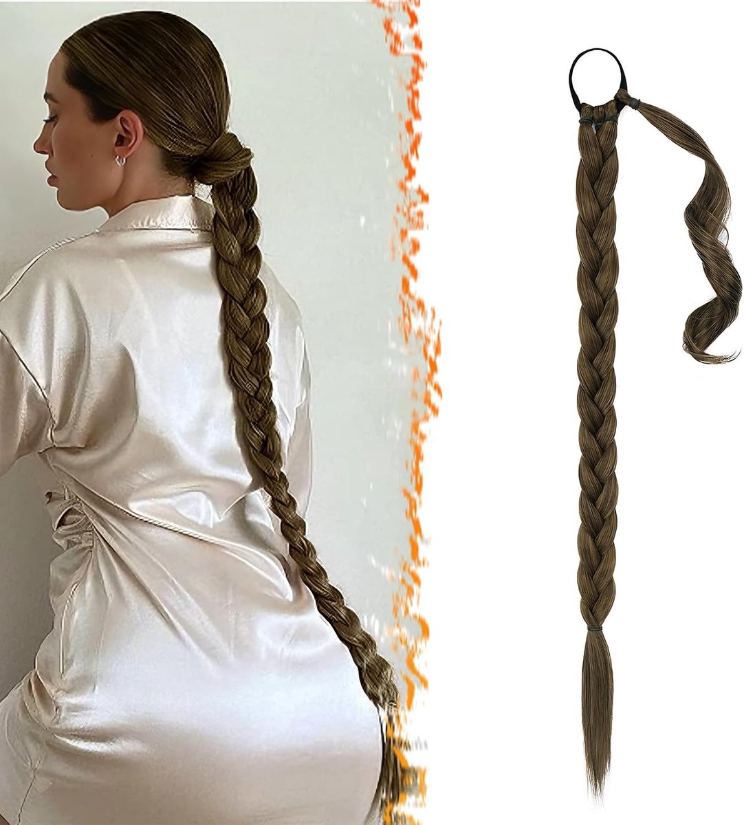 66cm Lange Gevlochten Paardenstaartverlenging met Haarband Rechte Wrap Around Hair Extensions Paardenstaart DIY Natuurlijk Zacht Synthetisch Haarstukje voor Vrouwen