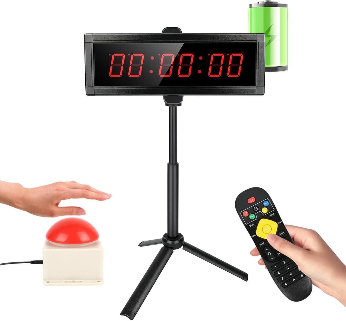 Fitnesstimer met start/stopknop, afstandsbediening en standaard, fitness led met stopwatch, aftellen en vooruit, 12/24-uurs digitaal horloge