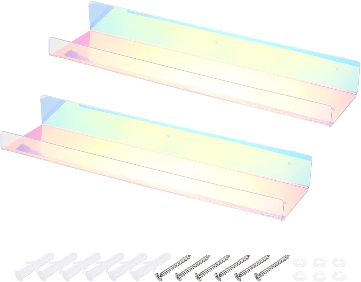 2 Acryl Planken Voor Muur, 15 Inch Zwevende Planken Regenboog Wandplank Organizer Voor Badkamer, Slaapkamer, Woonkamer, Kamerdecoratie