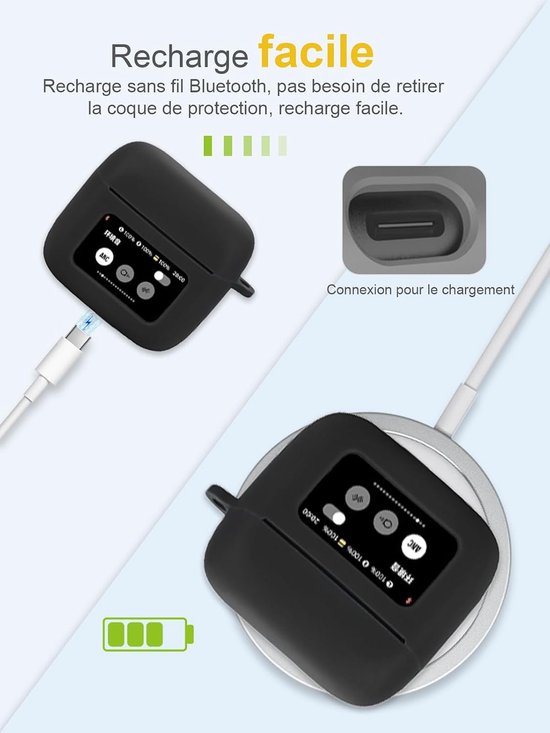 Pro 3_GJ zachte siliconen beschermhoes voor JBL draadloze hoofdtelefoon Tour Pro 3_GJ met karabijnhaak, volledige bescherming (zwart + pantserfolie) van Pro — afbeelding 3
