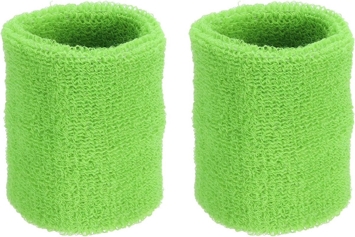 Sportpolsbandjes 8 x 10 cm, 2 stuks atletische katoenen badstof absorberende polsband zweetband voor tennis, basketbal, trainen, hardlopen, lichtgroen