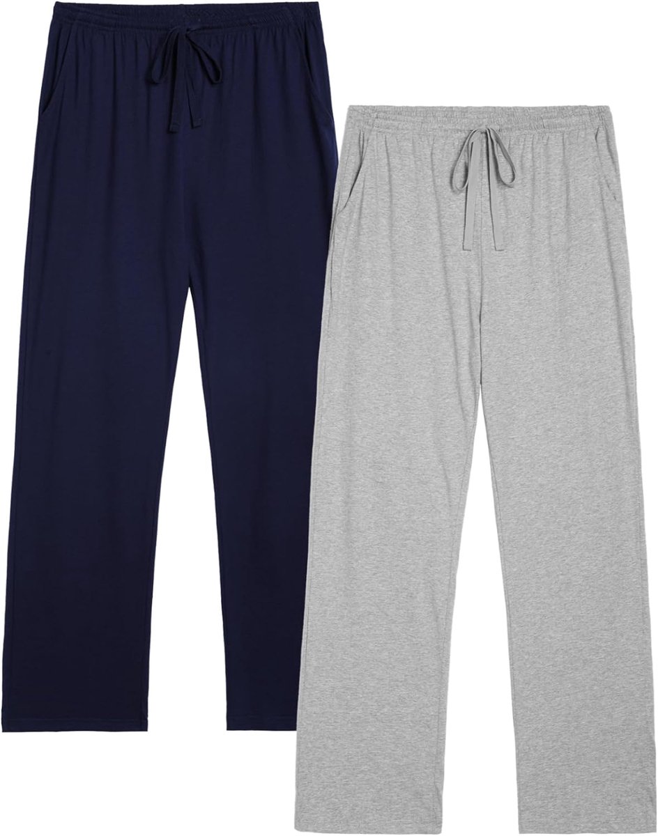 2-pack pyjamabroek voor heren, lange lichte pyjamabroek van katoen, loungewear broek, slaapbroek, vrijetijdsbroek met elastische tailleband en rechte snit