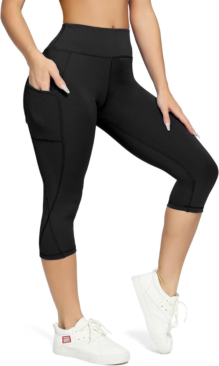 Sportlegging voor dames, 3/4 hoge taille, leggings met zijzakken, push-up-leggings voor fitnessstudio, dames