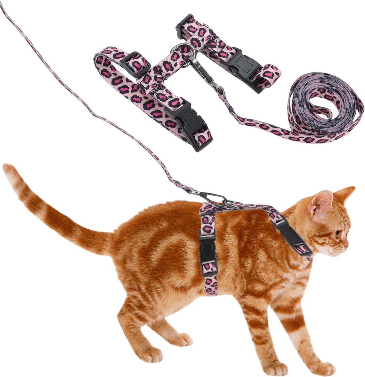 Tuigje En Lijn Set, Ontsnappingsbestendig Kat Tuigje Voor Grote En Kleine Katten, Lichtgewicht Zacht Dieren Tuigje En Lijn Set Voor Reizen Wandelen, Roze