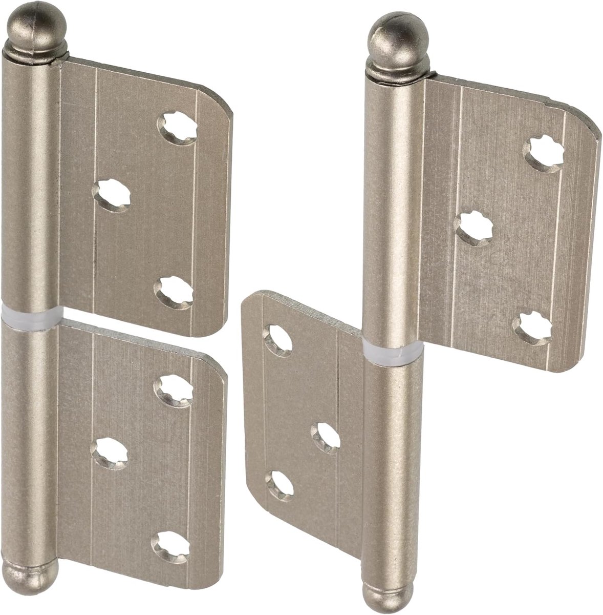 - C74747 - Set van 2 afneembare scharnieren 142x43 mm voor houten deur zonder sponning - staal - zilverkleur - timmerwerkscharnier kastkast