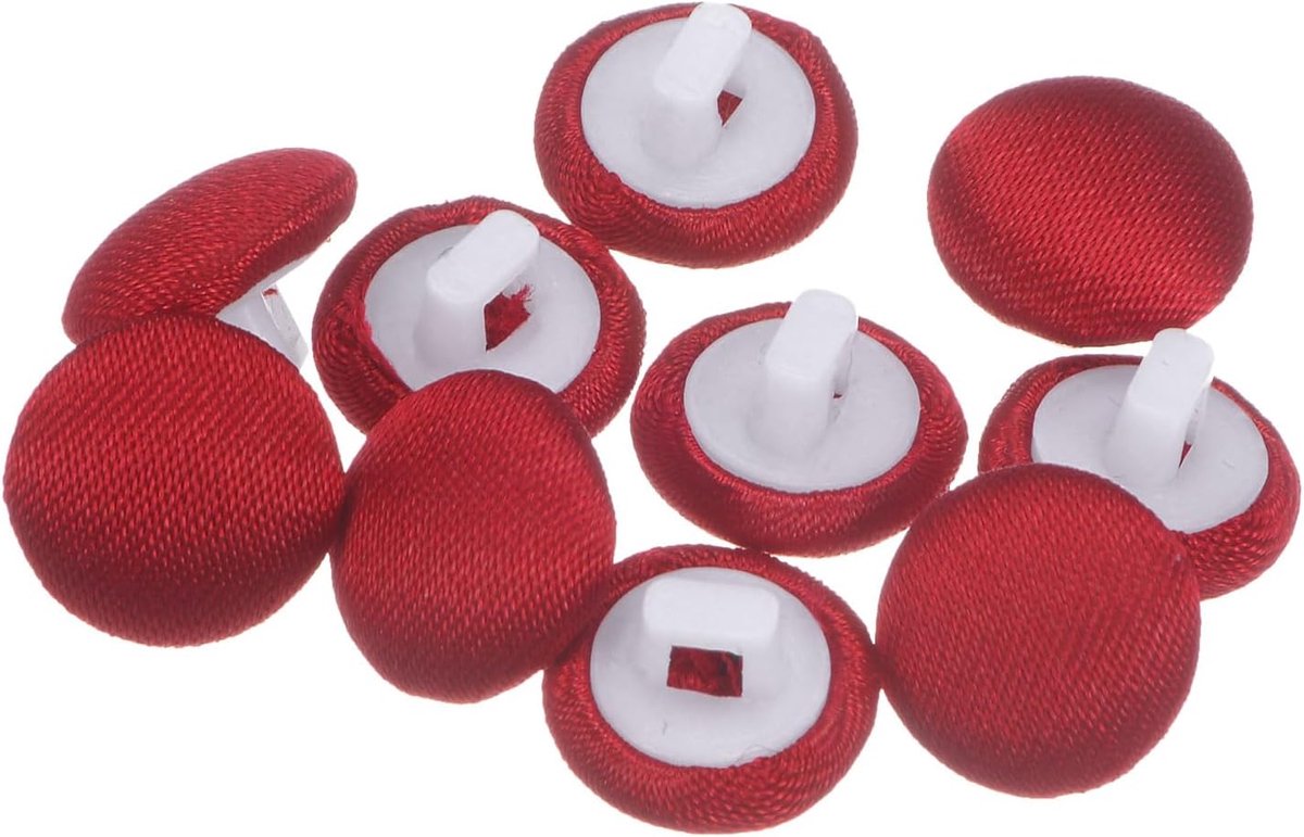 Knopen bekleed met stof, 10 mm, ronde kunststof knopen voor kleding, blouses, dieprood