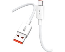 120 W gevlochten USB C-kabel voor Redmi Note 15/14/13/12/11/10 Pro kabel USB A naar type C 1m 6A 100W 90W snellaadkabel voor Xiaomi 17T/15T/14T/13T/12T/11T Pro/POCO X8/F8/M8/X7/X6/C85 Pad 8/7/6 x wit