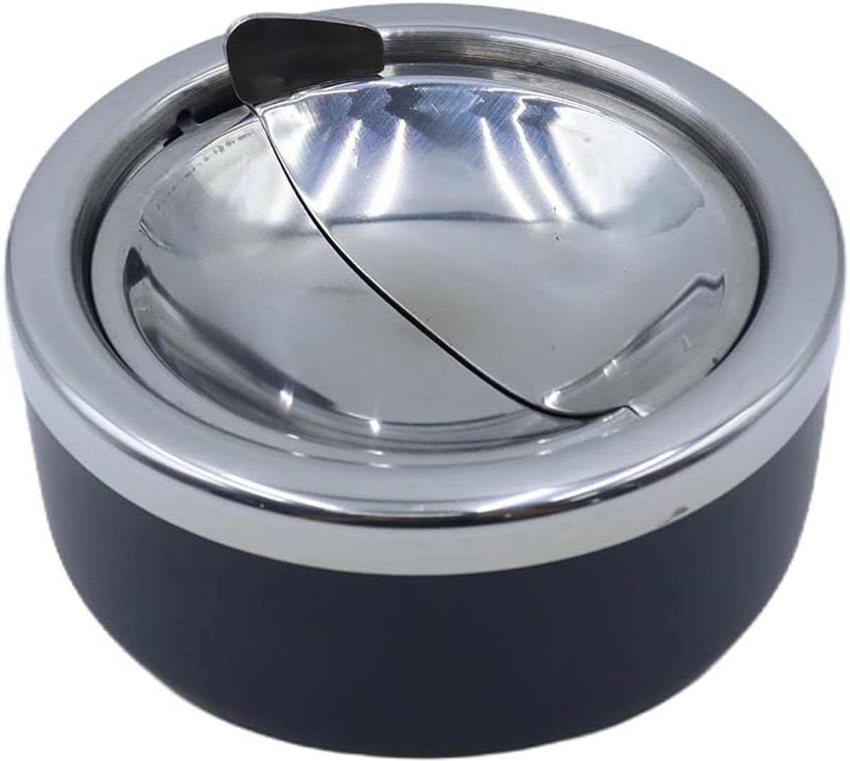Buitenasbak met deksel, 12cm Flip Top roestvrijstalen asbak, geschikt voor kantoor, terras en woondecoratie (zwart)