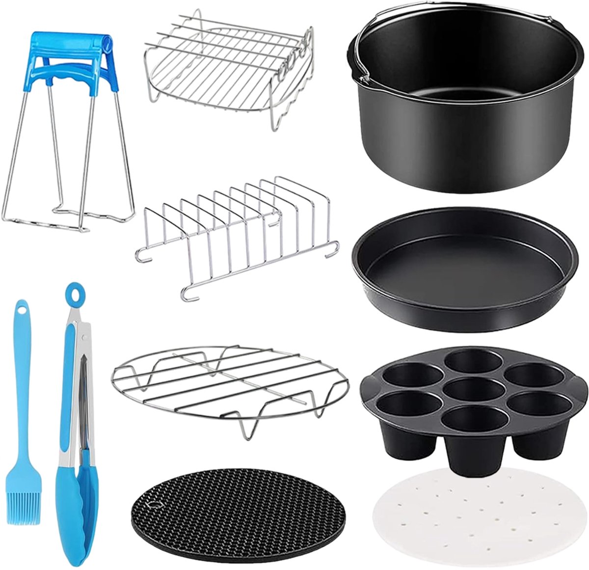 11-delige Airfryer Accessoireset: Bakvormen, Rekken & Meer